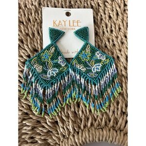 Kay Lee New York Pierced‎ Earrings Bead Boho Geometric Drop Dangle Statement New